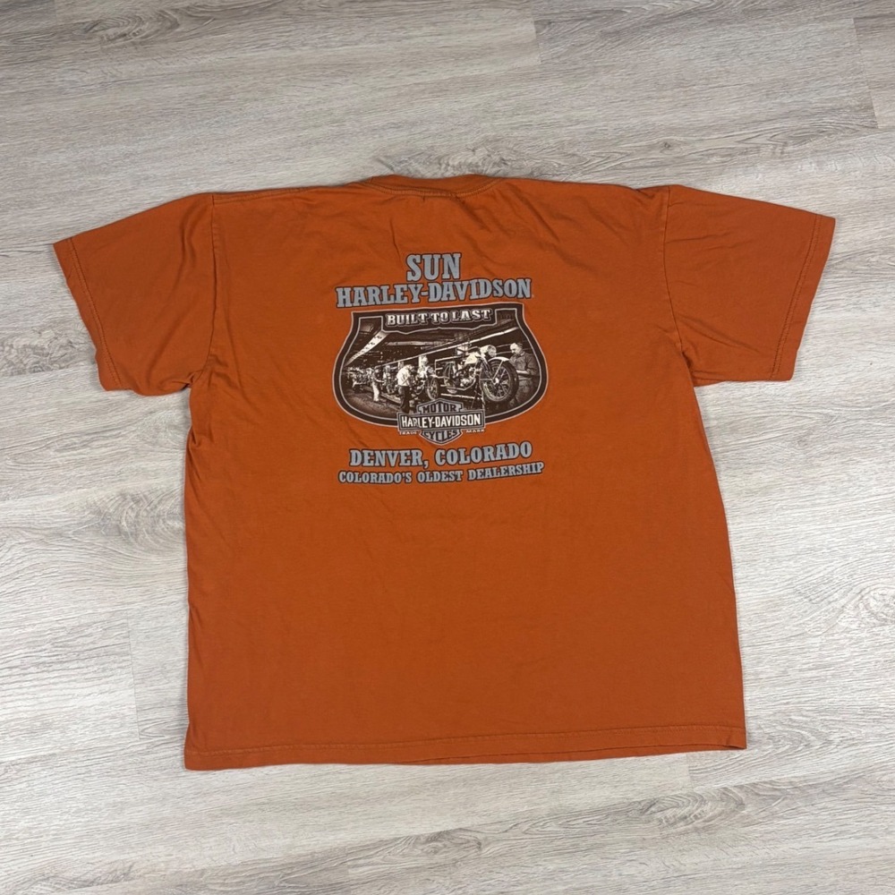 Harley Davidson T-Shirt Mens XL Orange Sun Denver Colorado Graphic Tee USA Made - Picture 3 of 8